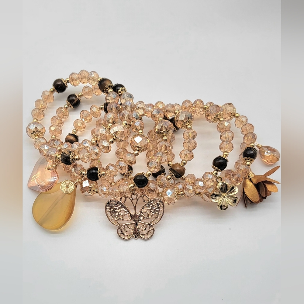 Hand Crafted Gold and Black Charm Bracelet Set - Picture 3 of 3